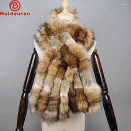 Scarves Winter Knitted Rex Rabbit Fur Scarf With Silver Fox Women Fashion Warm Thick Female Neck Warmer Femme