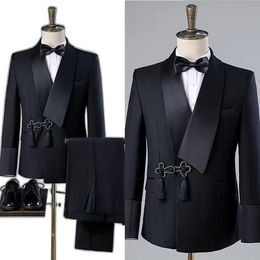 Classic High Quality Men Suit Wedding Tassel Shawl Lapel One Buttons Groom Tuxedo Slim Fit Bridegroom Suits 2 Piece(Blazer Pant)Custom Size