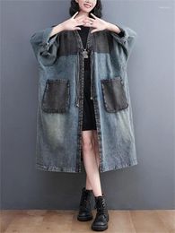 Women's Trench Coats Oversized Fashion Spring Autumn Vintage Loose Cardigan Jear Long Korea Ladies Womens Casual Big Size Blue Denim Coat