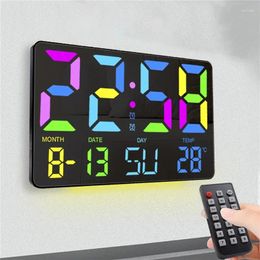 Wall Clocks Colourful Digital Clock Automatic Dimming Temperature Time Dual Alarms Hanging Electronic With RGB Night Light Remote