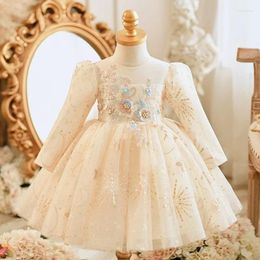 Girl Dresses Long Sleeve Infant Gown 1st Birthday Baby Princess Costume Party Wedding Flower For Kids Communion Banque Frock