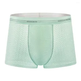 Underpants Men Boxers Seamless Thin Hollow Out Ice Silk Cooling U Convex Panties Underwear