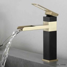 Bathroom Sink Faucets Black Gold Faucet Stainless Steel Waterfall Faucet Mixed Faucet Countertop Hot Cold Mixed Water Taps Bathroom Faucet Single Hole