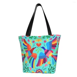 Shopping Bags Mexican Embroidery Floral Carnaval Seamless Tote Bag Recycling Traditional Mexico Groceries Canvas Shopper Shoulder