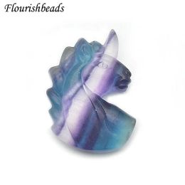 Pendants New Arrival Natural Fluorite Colorful Gemstone Carved Unicorn Stone Pendant Fits Necklace Amulet Energy Jewelry Making