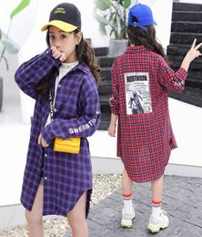 2019 Autumn Winter Long Shirts for 5 14 yrs Teenage Girls Plaid School Outfits Simple Ruffle Big Girl Tops Kids Clothes Blouse Y8932305