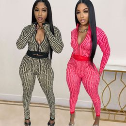 3XL Print Women Two Piece Pants Set Stand Neck Long Sleeve Short Top and Pencil Leg Trousers Full Length Matching Sets Fashion Flash Outfits Slim Crop Tops Plus Size