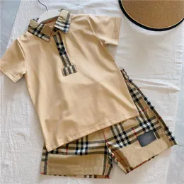 luxury designer kids Tracksuit Summer Childrens Checkered T-shirt New Boys Babies Polo Short sleeved Shirt fashion Clothing Sets CSD2401183-8