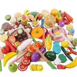 Kitchens Play Food Pretend Wooden Cutting Cooking Set Magnetic Wood Vegetables Fruits Kitchen Kit Games Childrens Birthday Toys Gi Dhbf6