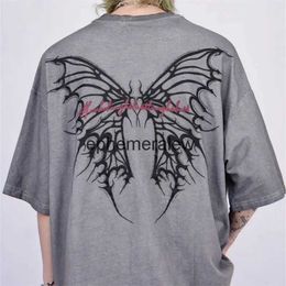 Men's T-Shirts American high street style skull butterfly print T-shirts for men and women loose casual college couple niche topH24220