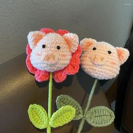 Decorative Flowers Cute Pig Flower Artificial Crochet Kawaii Hand-knitted Bouquet Homemade Knitted DIY Wedding Party Decor