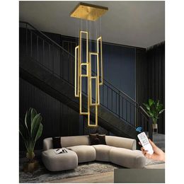 Chandeliers Modern Led Chandelier Black Large Contemporary For Staircase Dimmable F Mount High Ceiling With Remote Drop Delivery Lig Dhsj8