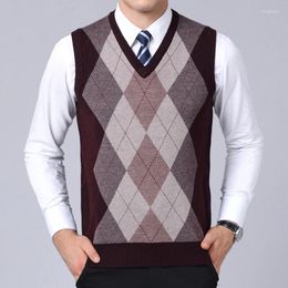 Men's Vests Sweater Pullover Checkered Slim Fit Knitted Tank Top Autumn Casual Wear