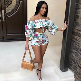 Women's Tracksuits Summer Printed Fashion Short Sets Off Shoulder Long Sleeved T-shirt Casual Shorts Two Piece Set