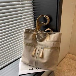 Shopping Bags 2024 Korean Canvas Bag Women's Solid Color Versatile Large Capacity One Shoulder Handbag Personalized Commuter Tote