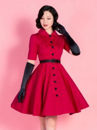 Dresses Vintage Dress Women 2023 Summer Sexy Peter Pan Collar Party Dresses Vestidos Robe Pin Up Rockabilly Wine Red Retro Dress