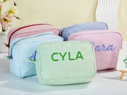 Monogrammed Embroidered Name Cosmetic Bag Personalised Makeup Case Bridesmaid Wedding Birthday Graduation Gift Travel Toiletry 240220