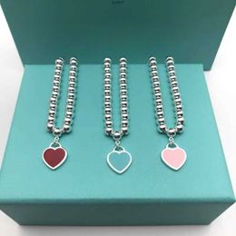 7oor Charm Bracelets t Di Family Love Silver Plated Drop Glue Enamel Round Bead Bracelet Womens Peach Heart Red Blue Pink Tricolor Buddha Bead Chain
