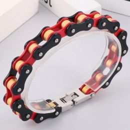 Bracelets Classic Masculine Mens Bikers Bracelet Red Stainless Steel Motorcycle Bike Chain Bracelets 8.7 Inch 10MM Width