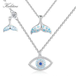 Pendants KALETINE Fashion Charm 925 Sterling Silver Luck Turkey Blue Evil Eye Necklace Fishtail Crystal Eye Choker Necklace For Women