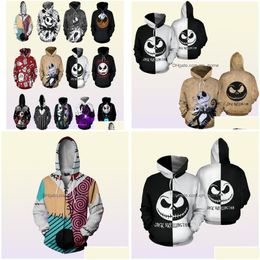 Men'S Hoodies Sweatshirts The Nightmare Before Christmas Hoodie 3D Print Cosplay Sally Jack Skellington Santa Zipper Jacket Coat D Dh8J5