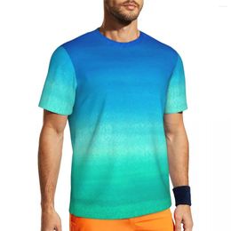 Men's T Shirts Sports Shirt For Male Blue Green T-Shirts Novelty Watercolor Neon Ocean Summer Tee O Neck Y2K Fun Graphic Clothing