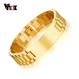 Bracelets Vnox Personalized ID Men Bracelet Goldcolor Stainless Steel DIY Engraving Words Chain Link Bracelet