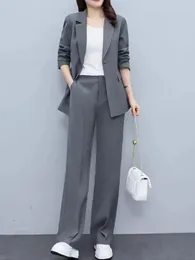 Women's Two Piece Pants Korean Style Elegant Fashion Pant Suits For Women Office Casual Button Solid Slim 2024 Spring Summer