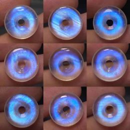 Pendants Natural Moonstone Blue Light Donut Bead Pendant Women Men Moonstone 18x18mm Gemstone Clear Crystal Jewelry AAAAA