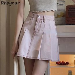 Skirts Denim Pleated Women Vintage Y2k Chic High Waist Summer Sweet Fashion Girls Mini Faldas Simple Korean Style Casual Pure