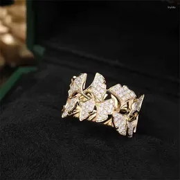 Cluster Rings Temperament Elegant Ginkgo Leaf Silver For Women Shiny Gold Colour CZ Adjustable Accessories Anniversary Prom Fine Jewellery