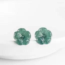 Stud Earrings Natural Burmese Blue Jadeite Plum Blossom 925 Silver Earring Jade Fashion Charm Jewellery Accessories Amulet Gift For Women