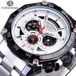 Forsining Military Silver Clock Steampunk Series Complete Calendar Men Sport Mechanical Automatic Watches Top Brand Luxury351V