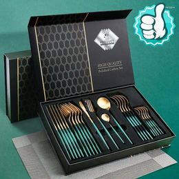 Dinnerware Sets 24Pcs/set Gold Silver Set Steak Knife Fork Coffee Spoon Teaspoon Noble Wedding Party Travel Home Luxury Cutlery