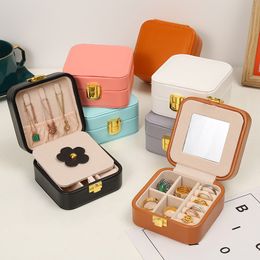 Jewelry Storage Boxes with Mirror Portable PU Leather Organizer Display Travel Jewelry Case Ear Display Container Box Q948