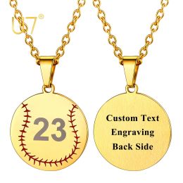 Pendants U7 Baseball Ball Necklace Laser Engraving Custom Any Number Stainless Steel Cool Sports Jewelry Athlete Personalized Gift