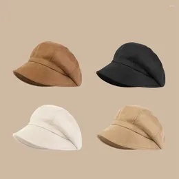 Berets Elegant Retro Painter Hat All-match British Style Khaki Octagonal Korean Suede Women Cap Warm