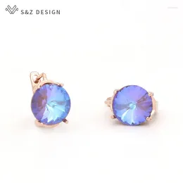 Dangle Earrings S&Z DESIGN Fashion Big Round Crystal For Women Girl Wedding Party Jewellery 585 Rose Gold Colour Birthday Gifts