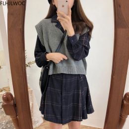 Dresses Autumn Basic Mini Dresses Hot Women Long Sleeve Japan Korean Style Design Cute Sweet A Line Vintage Girls Plaid Shirt Dress