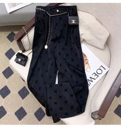 Designer Women's high waist pants with belt logo print black Colour long trousers plus size SMLXLXXL3XL4XL K0M9#