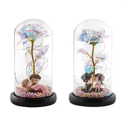 Decorative Flowers Rose Flower Gifts For Women I Love You Her Anniversary Bedside Night Light Eternal Up In Glass Dome