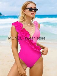 Women's Swimwear Peachtan Pink One Piece Swimsuit Women Tummy Control Ruffled 2024 New Luxury Sexy Beachwear Casual Bathing SuitsH2422088