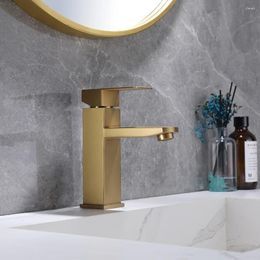 Bathroom Sink Faucets Faucet & Cold Water Basin Single Hole Lever Deck Mounted Square Stainless Steel Tap