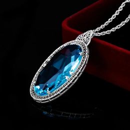 Pendants 925 Sterling Silver Pendants For Women Vintage Oval Aquamarine Gemstone Pendant Necklace Gothic Style Fine Jewellery Wholesale New