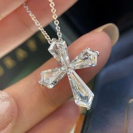 Necklaces 2021 Handmade Lab Diamond Cross Pendant 925 Sterling Silver Party Wedding Pendants Necklace For Women men moissanite Jewellery