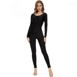 Stage Wear Women Long Sleeve Dance Unitard For Gymnastics Adults Spandex Scoop Neck Bodysuit Full Body Ballet Jumpsuits