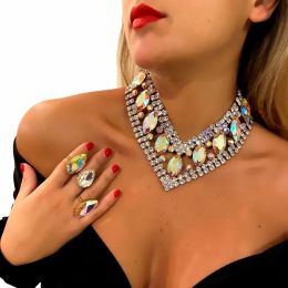 Torques Stonefans AB Colour Rhinestone V Shape Necklace Choker for Women Summer Accessories Statement Crystal Necklace Luxury Jewellery