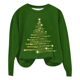 Women's Hoodies Ladies Christmas Glitter Tree Personalized Design Printed Long Cute Sweatshirts Women Zip Up Sweatshirt No Hood