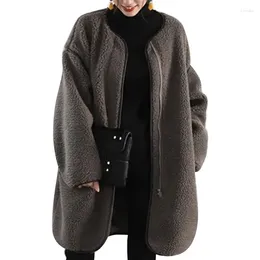 Women's Jackets Spring Plush Fleece Jacket Women 2024 Casual Long Mujer Coat Fashion Loose Oversize Outwear Overcoat Brown