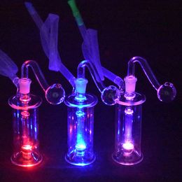 Small Glass Oil Burner Bong Automatic Discoloration LED Light Dab Oil Rig Water Pipes Bongs Inline Perc Dab Rig 10mm Joint with Oil Burner Pipe and Hose Portable